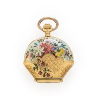 Yellow Gold and Enamel Pocket Watch with Chain