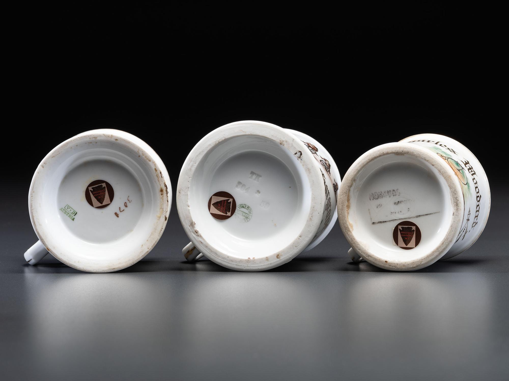 Three Cyclist's Porcelain Shaving Mugs