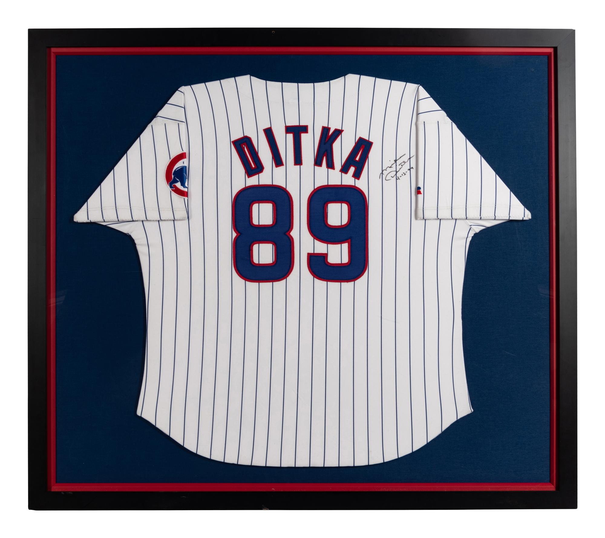 A Mike Ditka Worn and Signed Chicago Cubs Opening Day First Pitch Jersey Presentation Formerly Displayed at Mike Ditka’s Restaurant