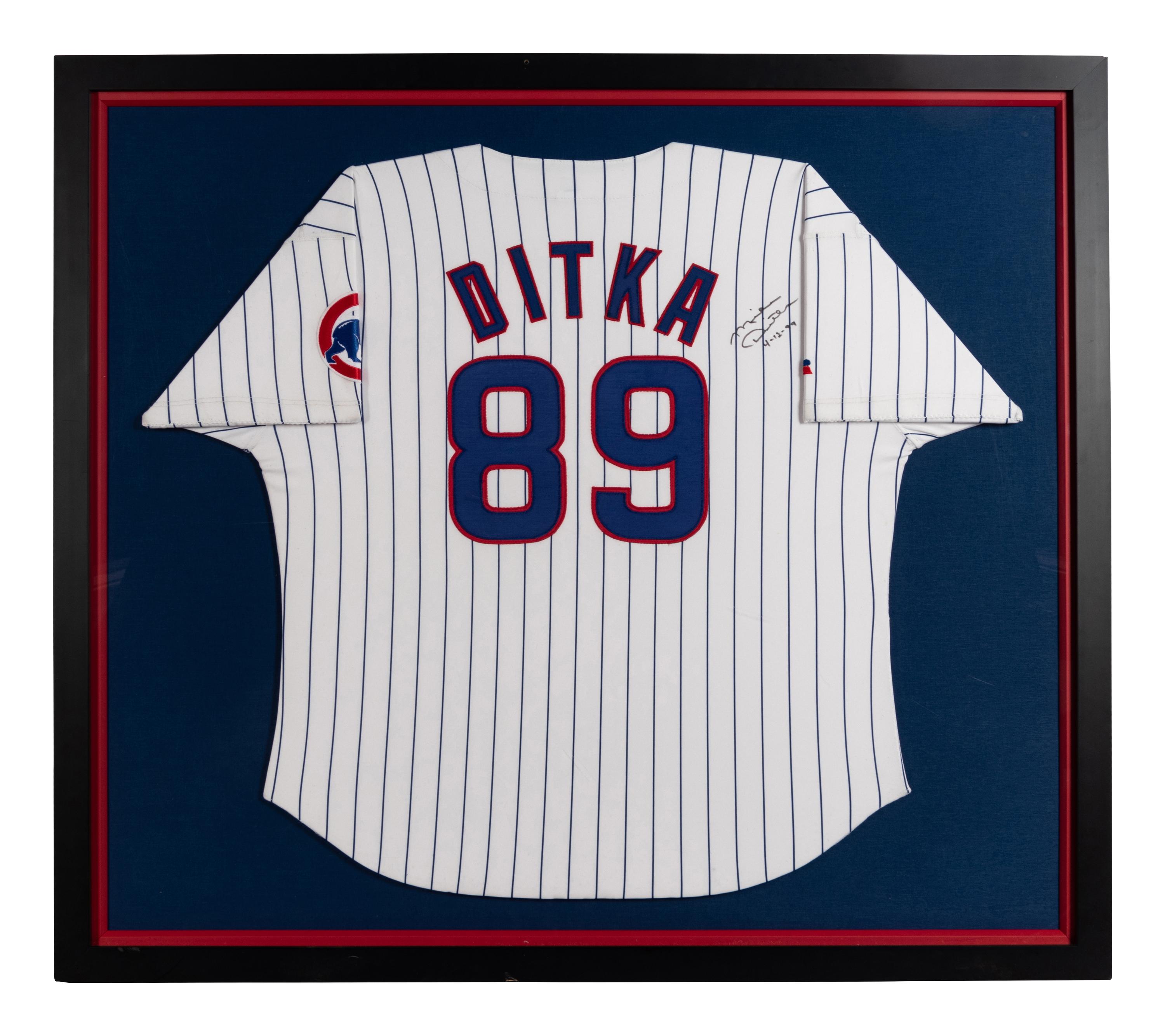 A Mike Ditka Worn and Signed Chicago Cubs Opening Day First Pitch Jersey Presentation Formerly Displayed at Mike Ditka’s Restaurant