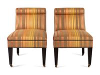 A Pair of George Smith Custom Upholstered Slipper Chairs
