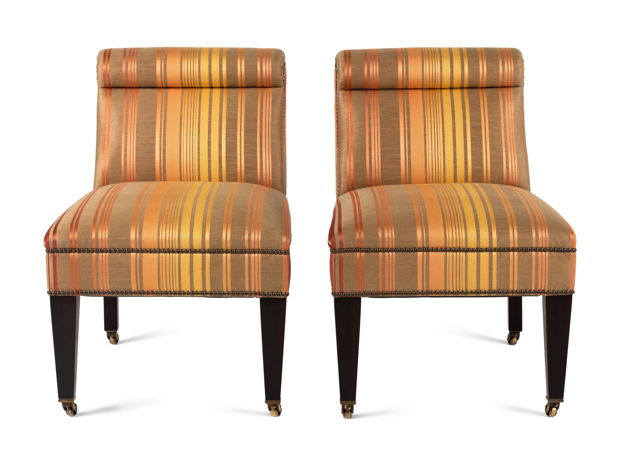 A Pair of George Smith Custom Upholstered Slipper Chairs