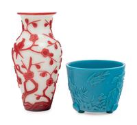 Two Chinese Opaque Peking Glass Vessels