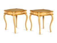 A Pair of Italian Painted and Parcel Gilt Cartouche-Form Side Tables