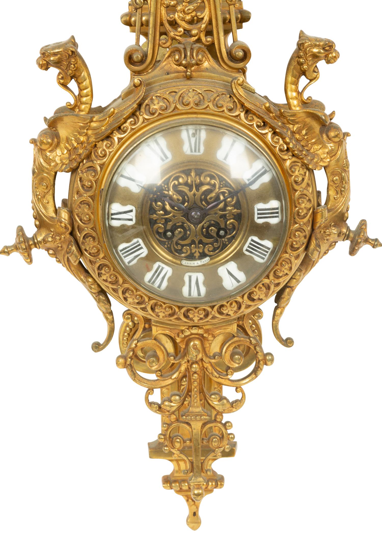 A Napoleon III Gilt Bronze Cartel Clock by Perrin, Paris