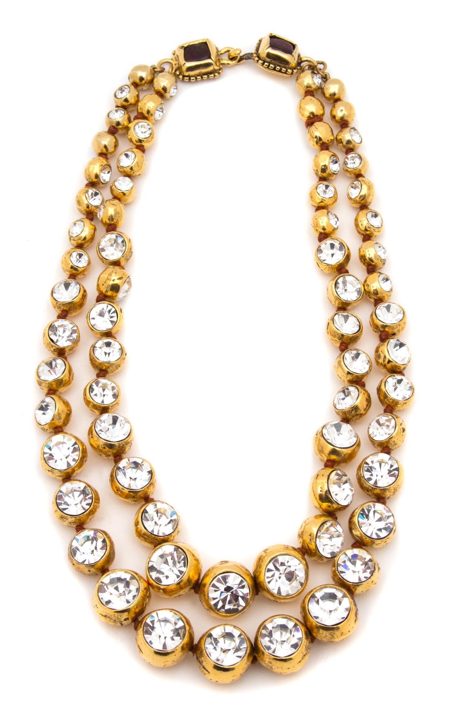 A Chanel Goldtone and Rhinestone Double Strand Necklace, 17".