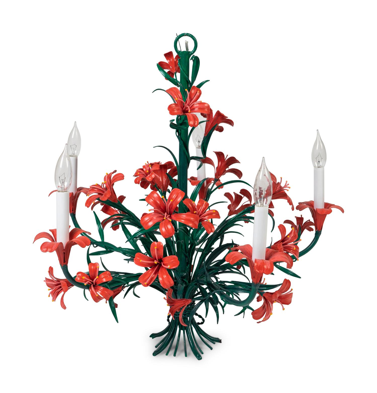 A Tole Five-Light Painted Chandelier