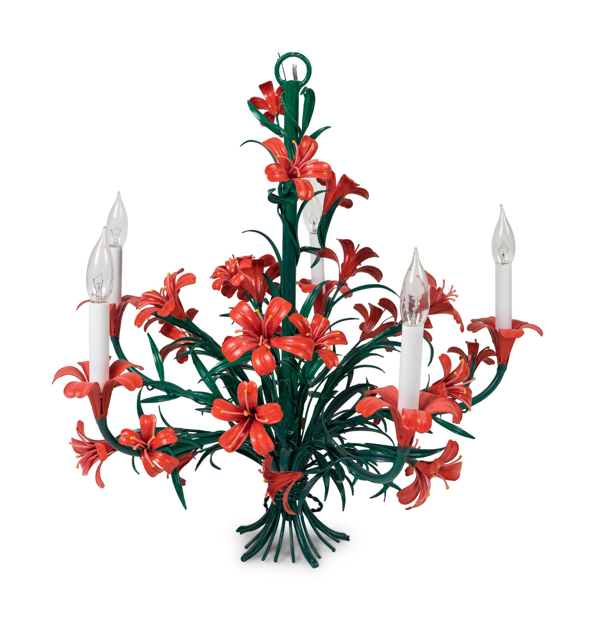 A Tole Five-Light Painted Chandelier