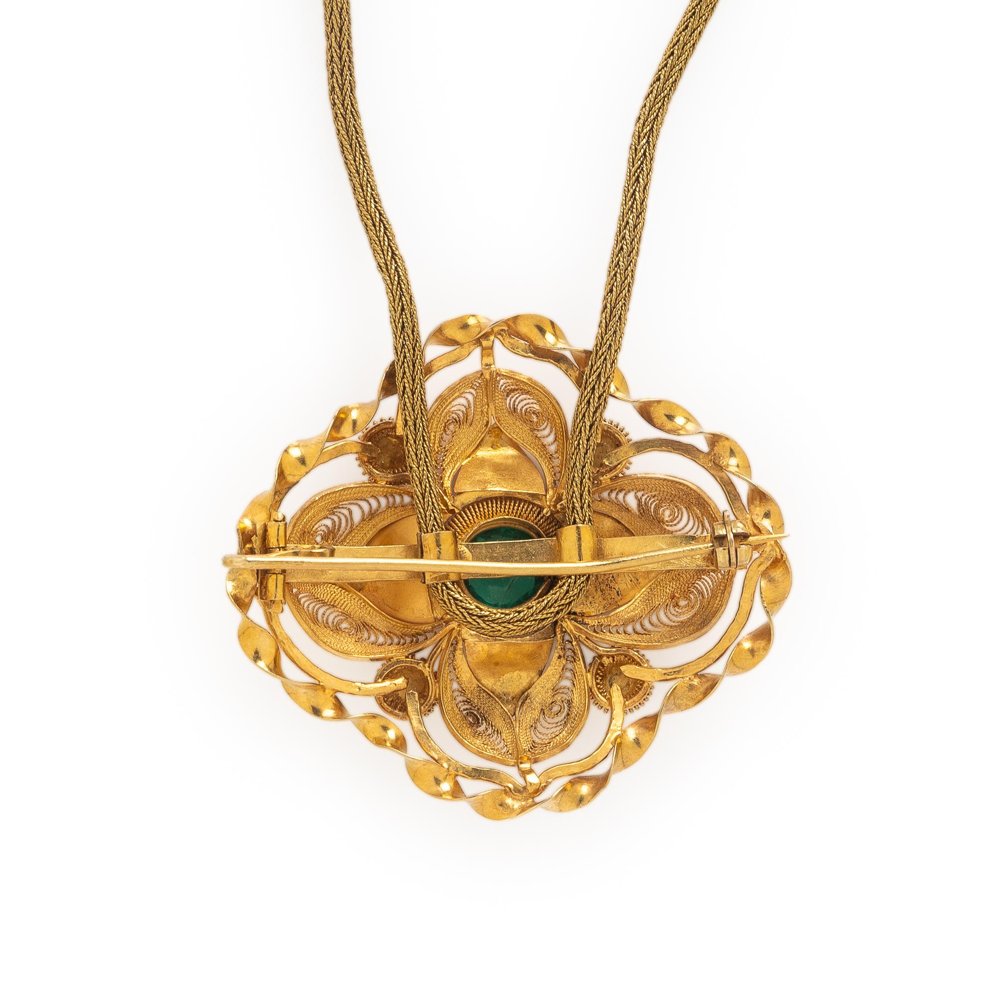 Yellow Gold and Green Glass Pollera Necklace