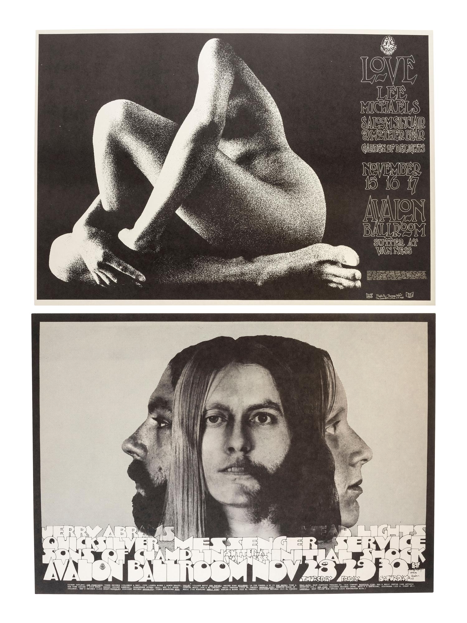 [MUSIC] -- [POSTERS]. CALL, Dean, WILSON, Wes, KNIGHT, Robert, UELSMANN, Robert, WAINWRIGHT, Jerry, SAN ANDREAS FAULT, artists. A group of 8 Family Dog posters for 1968 shows, comprising: