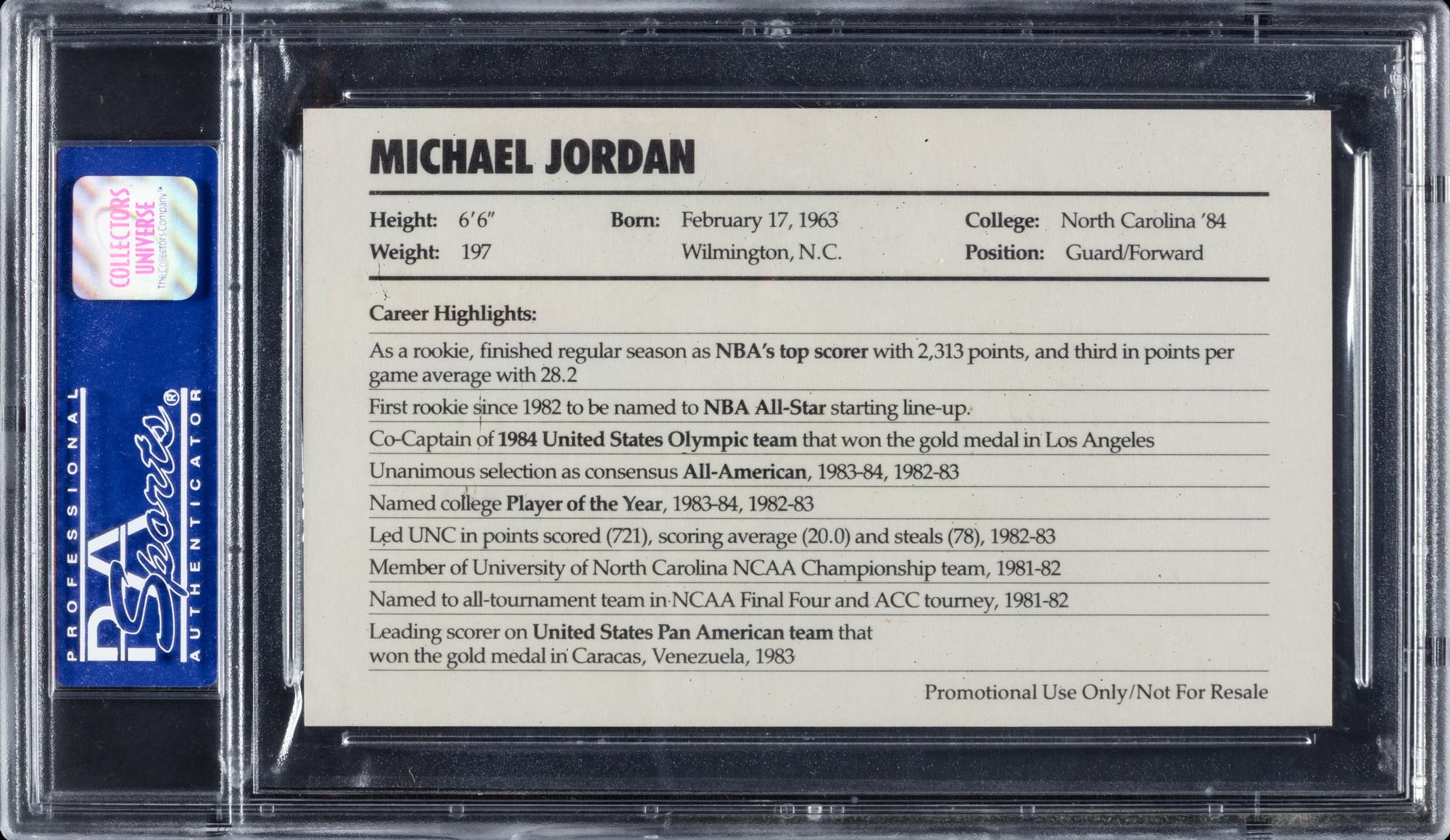 A 1985 Nike Michael Jordan Jumpman Air Jordan Promo Basketball Card (PSA 8)