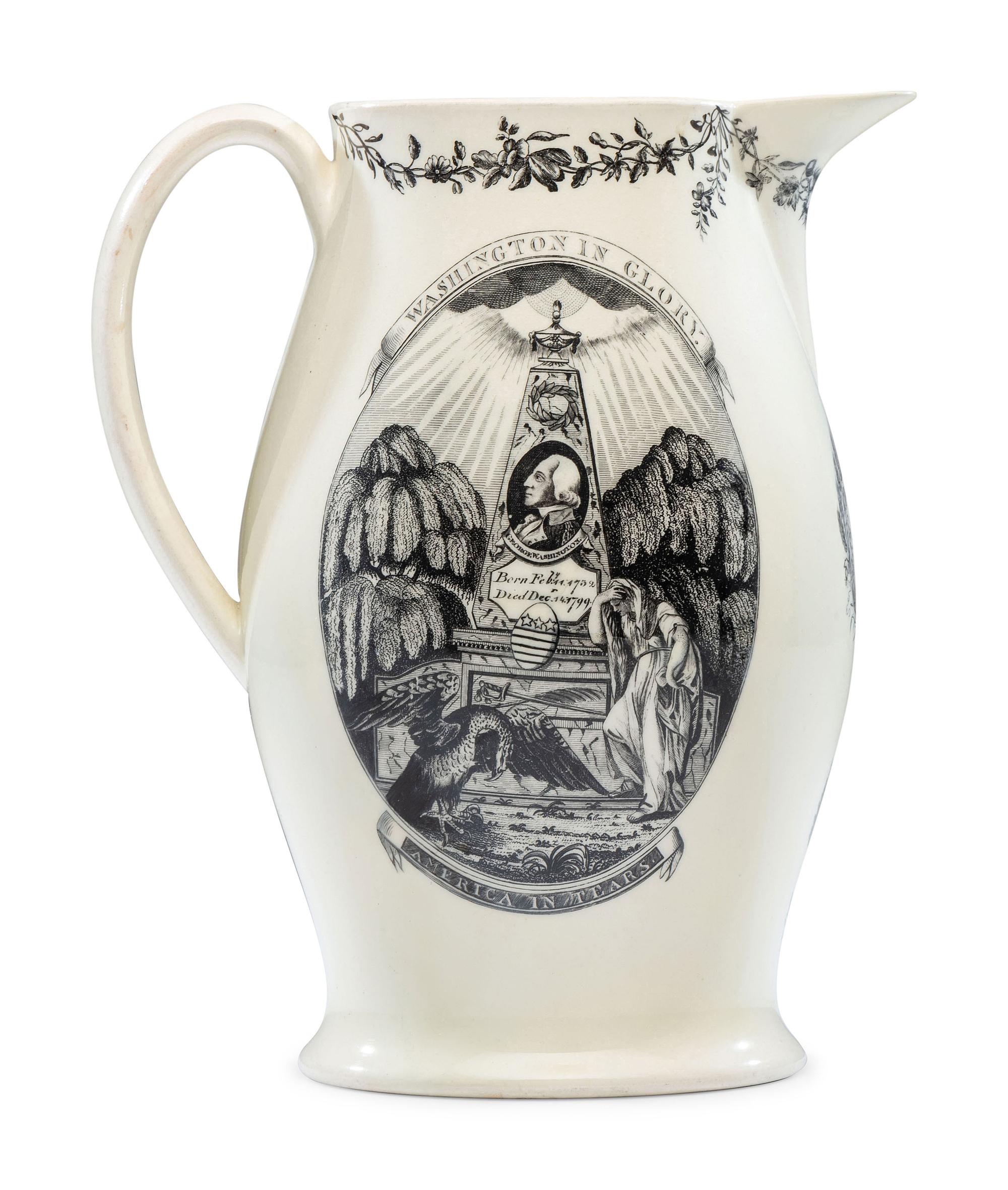 A Liverpool Transfer-Printed Creamware 'Washington in Glory, America in Tears' Pitcher