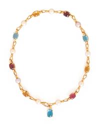BULGARI, YELLOW GOLD, CULTURED PEARL, DIAMOND AND MULTIGEM NECKLACE