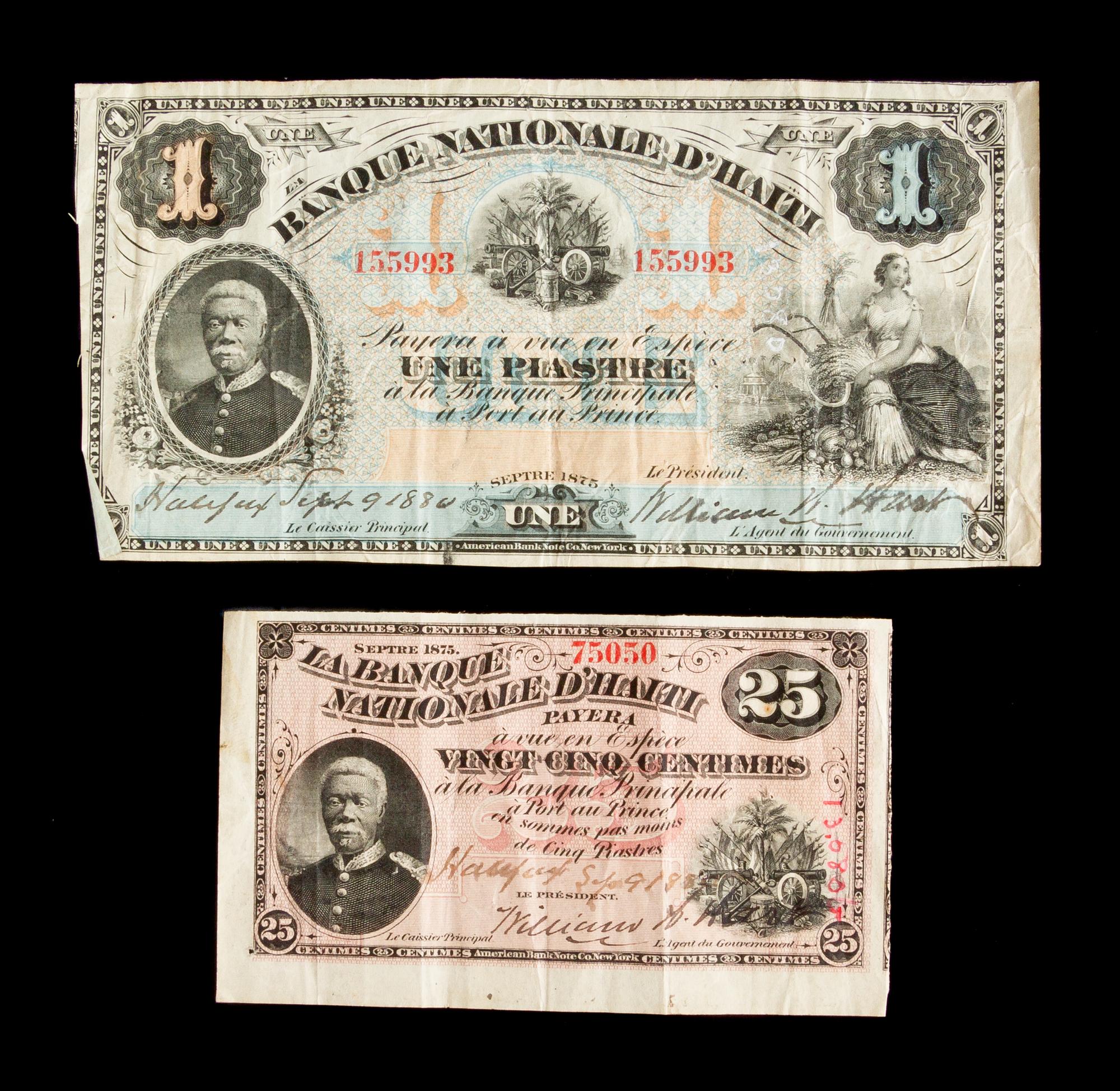 Haitian Une Pisastre, 19th Century and Twenty-five Centimes