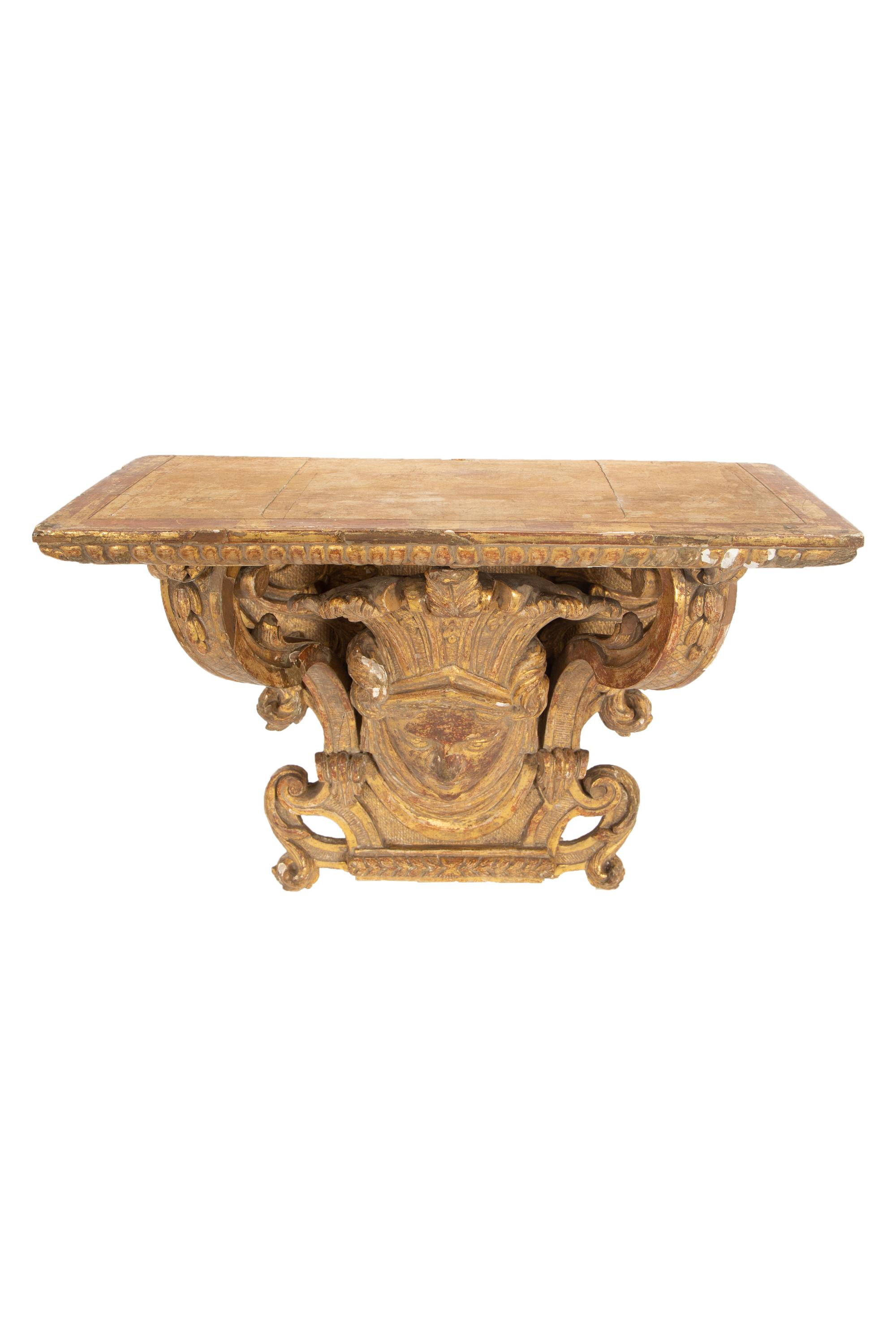 A Pair of Tin-Glazed Earthenware Wall Brackets, and Two Giltwood Wall Brackets