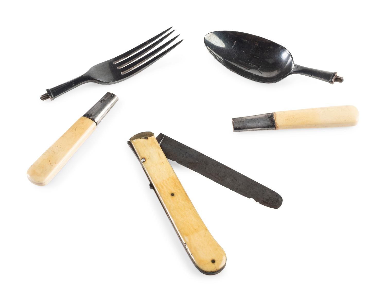 Civil War-period officer's traveling eating utensils kit.
