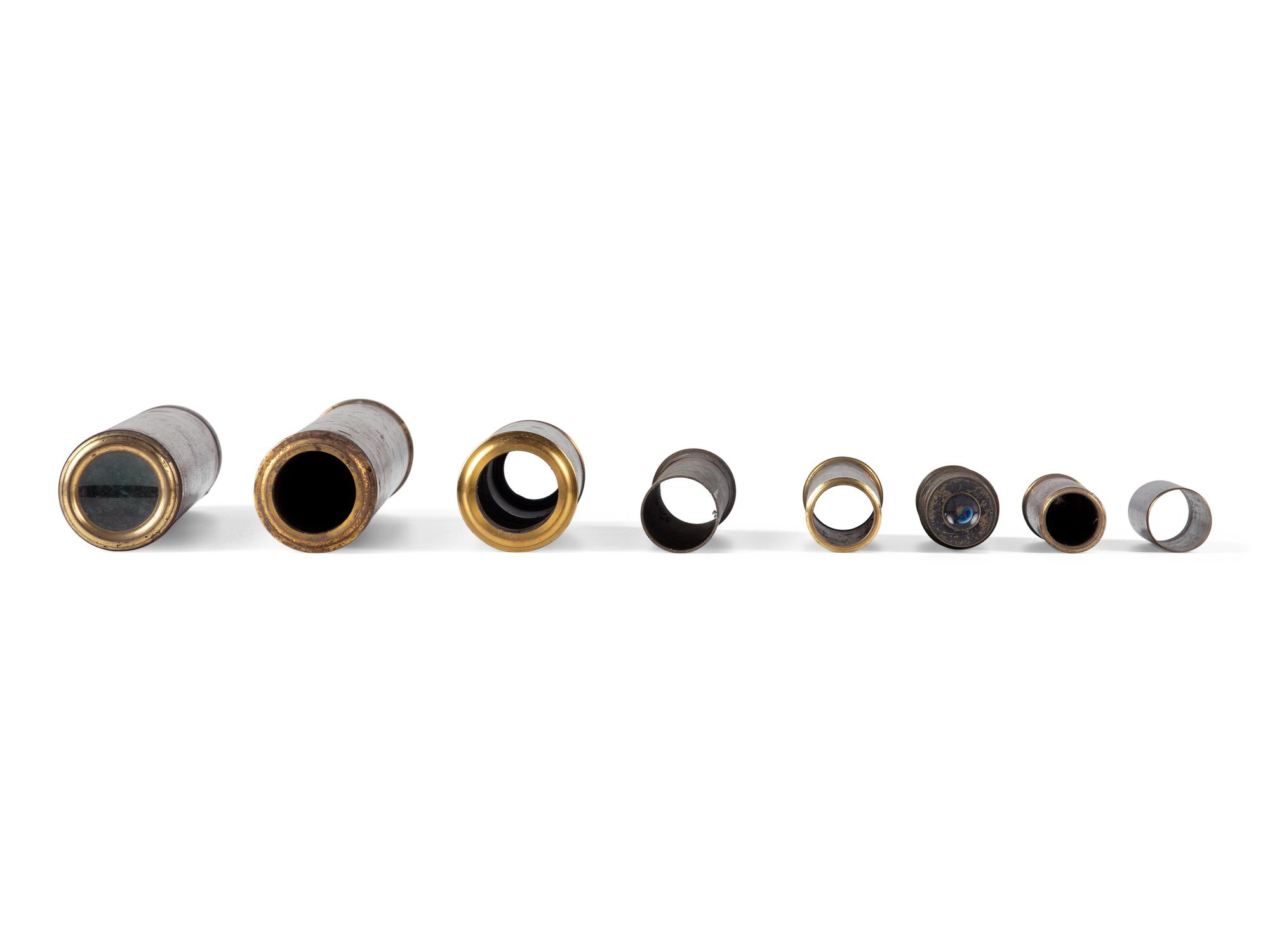 A group of 25 items, highlighted by handheld telescopes, found in the workshop of George W. Fitz, Peconic, New York.