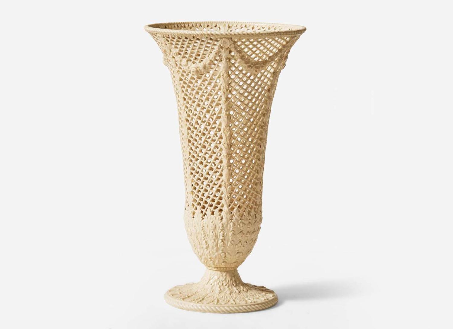 A Rare Wedgwood Imperial Queensware Footed Vase and Liner, UK, circa 1875
