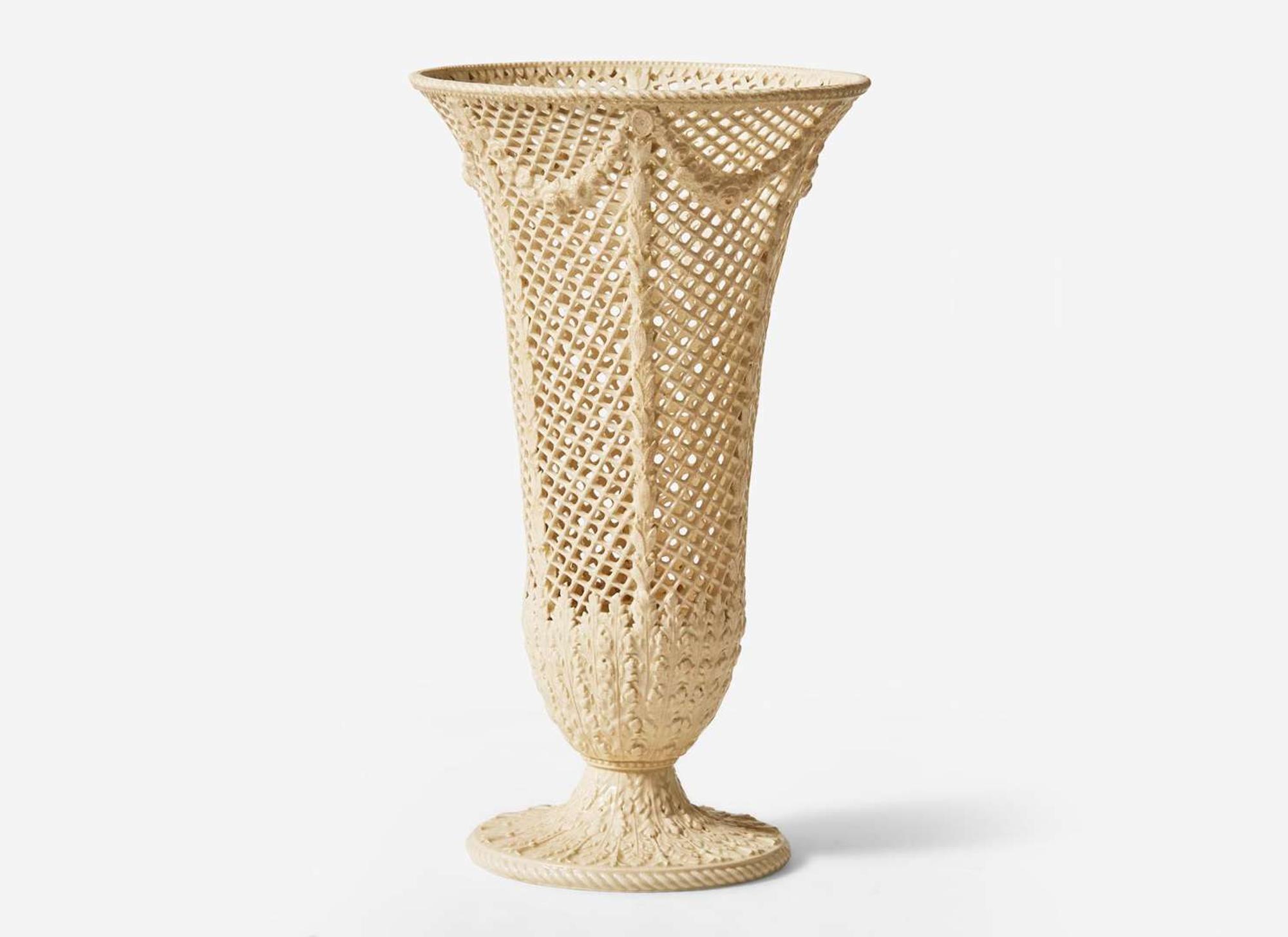 A Rare Wedgwood Imperial Queensware Footed Vase and Liner, UK, circa 1875