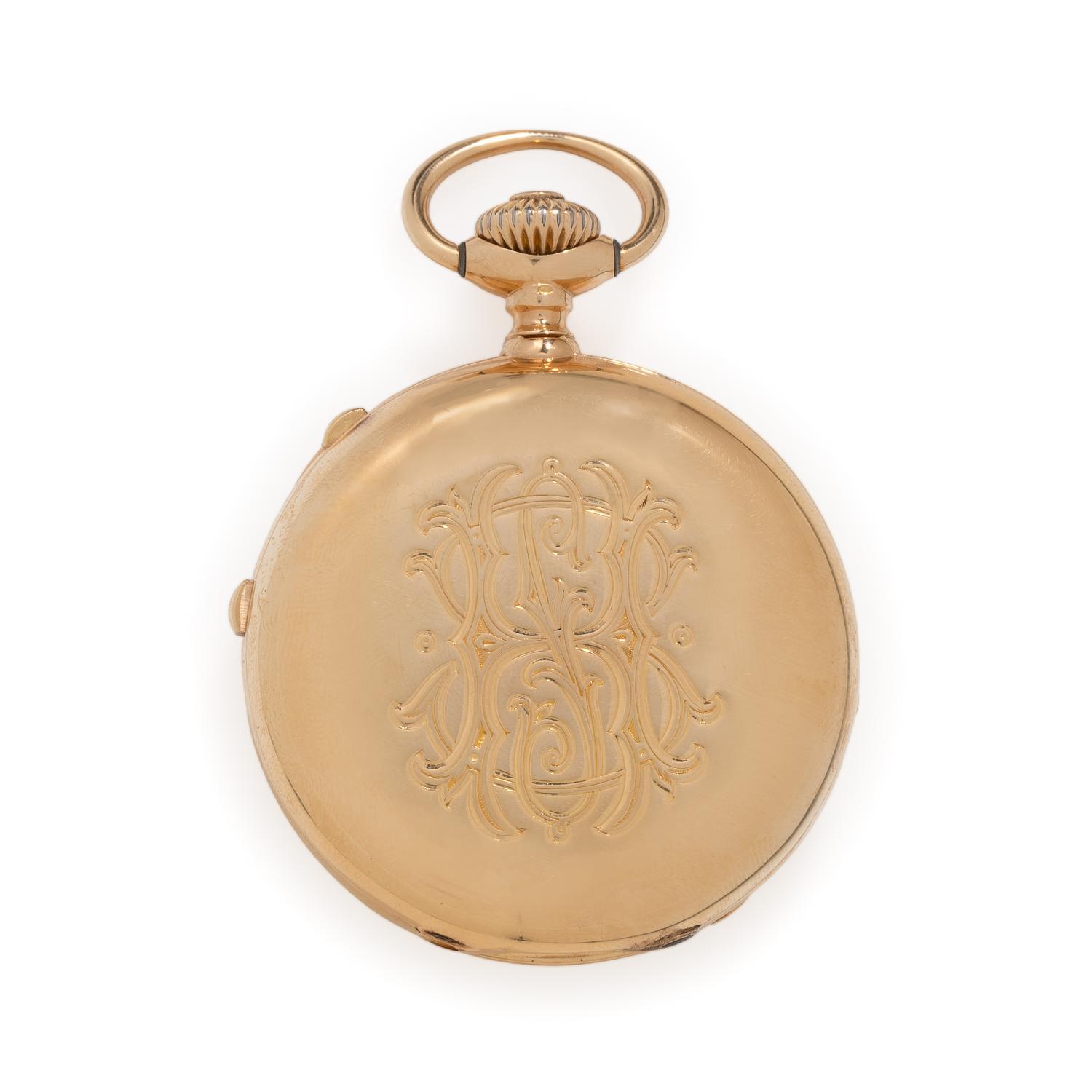 Patek Philippe, 18K Rose Gold Split Second Chronograph Hunter Case Pocket Watch, with Extract from the Archives