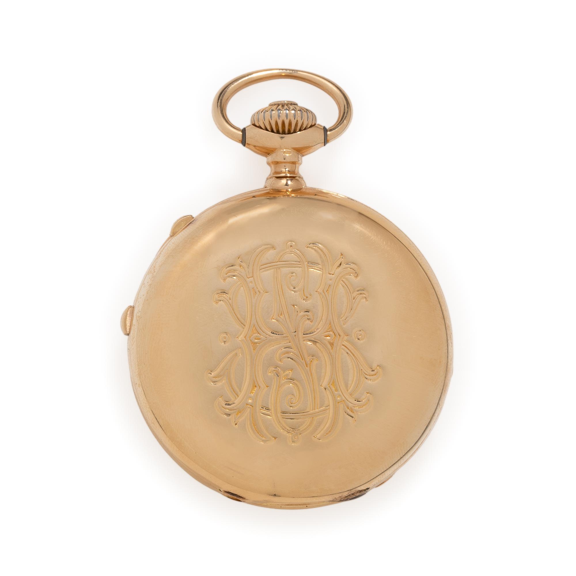 Patek Philippe, 18K Rose Gold Split Second Chronograph Hunter Case Pocket Watch, with Extract from the Archives