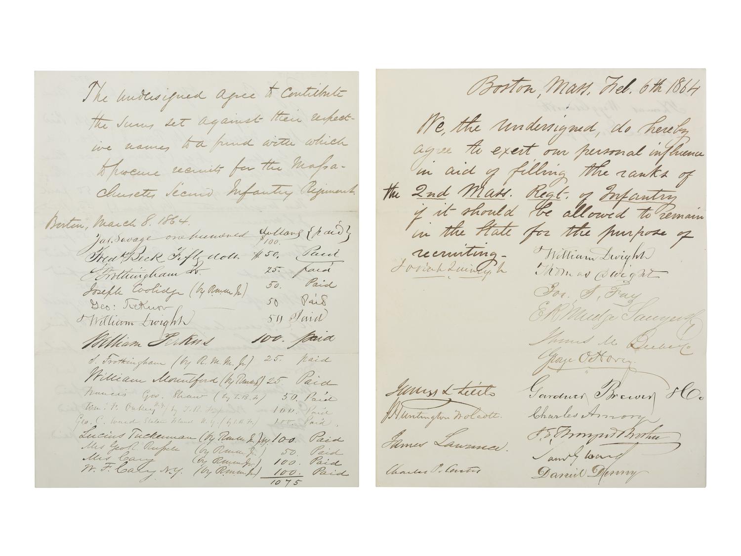 [CIVIL WAR]. War-date documents involving the 2nd Massachusetts Infantry.