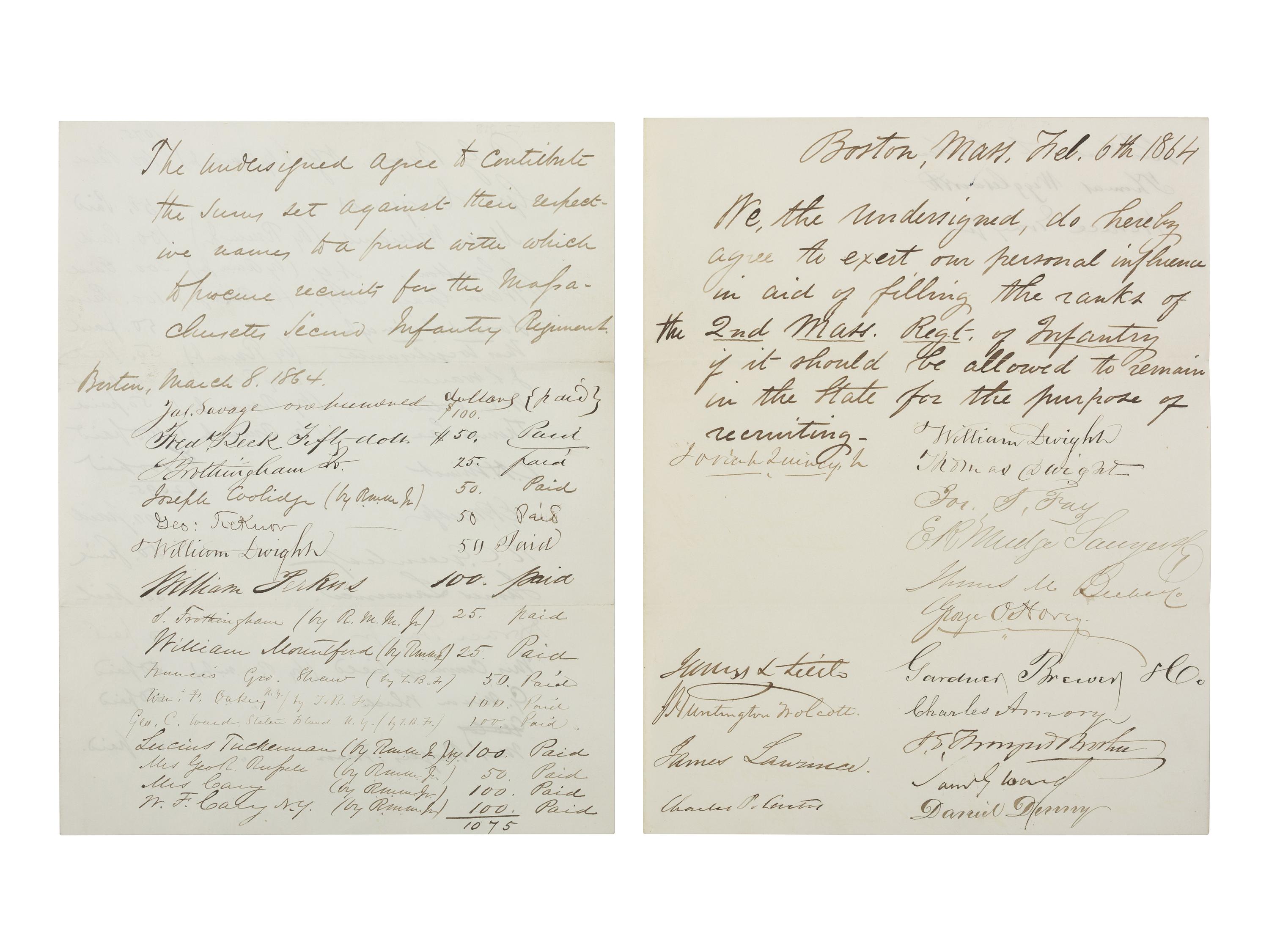 [CIVIL WAR]. War-date documents involving the 2nd Massachusetts Infantry.