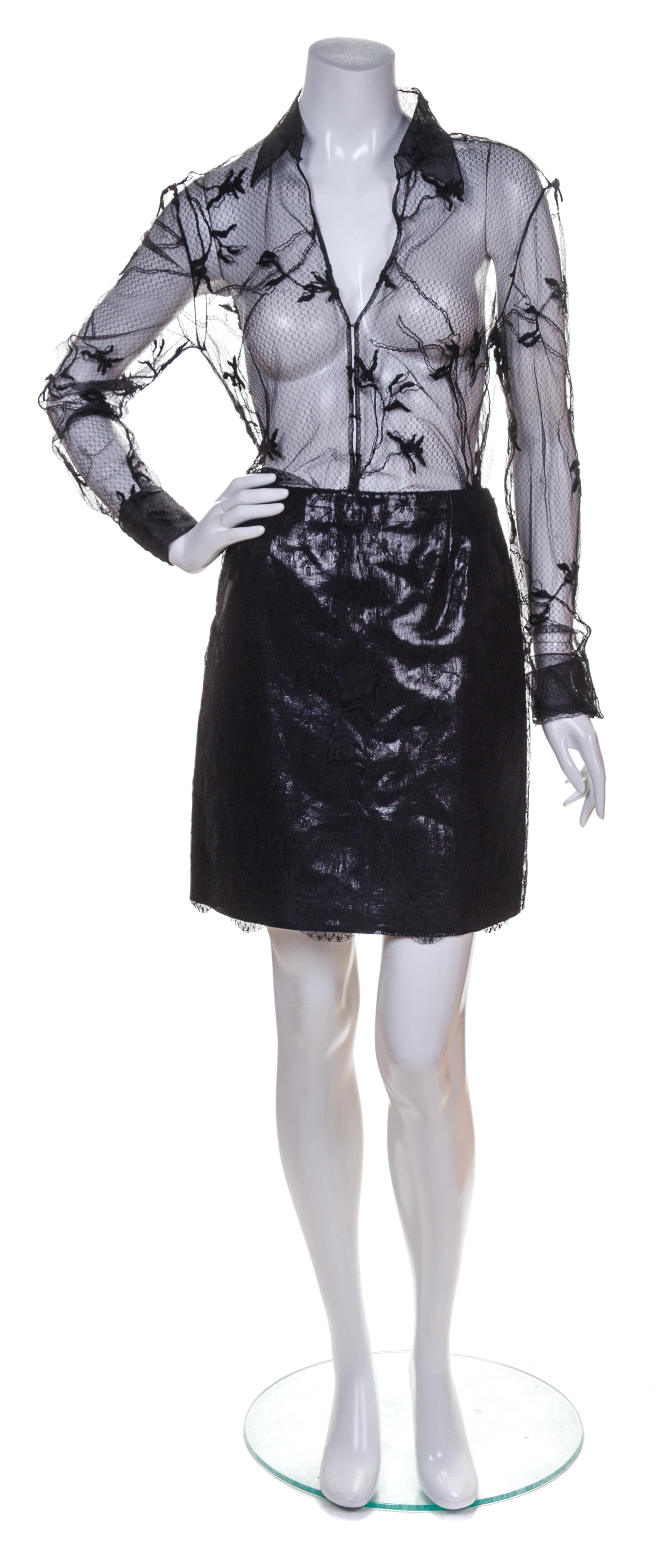 A Gianni Versace Black Lace Skirt Ensemble, Skirt size 40, blouse size 44.