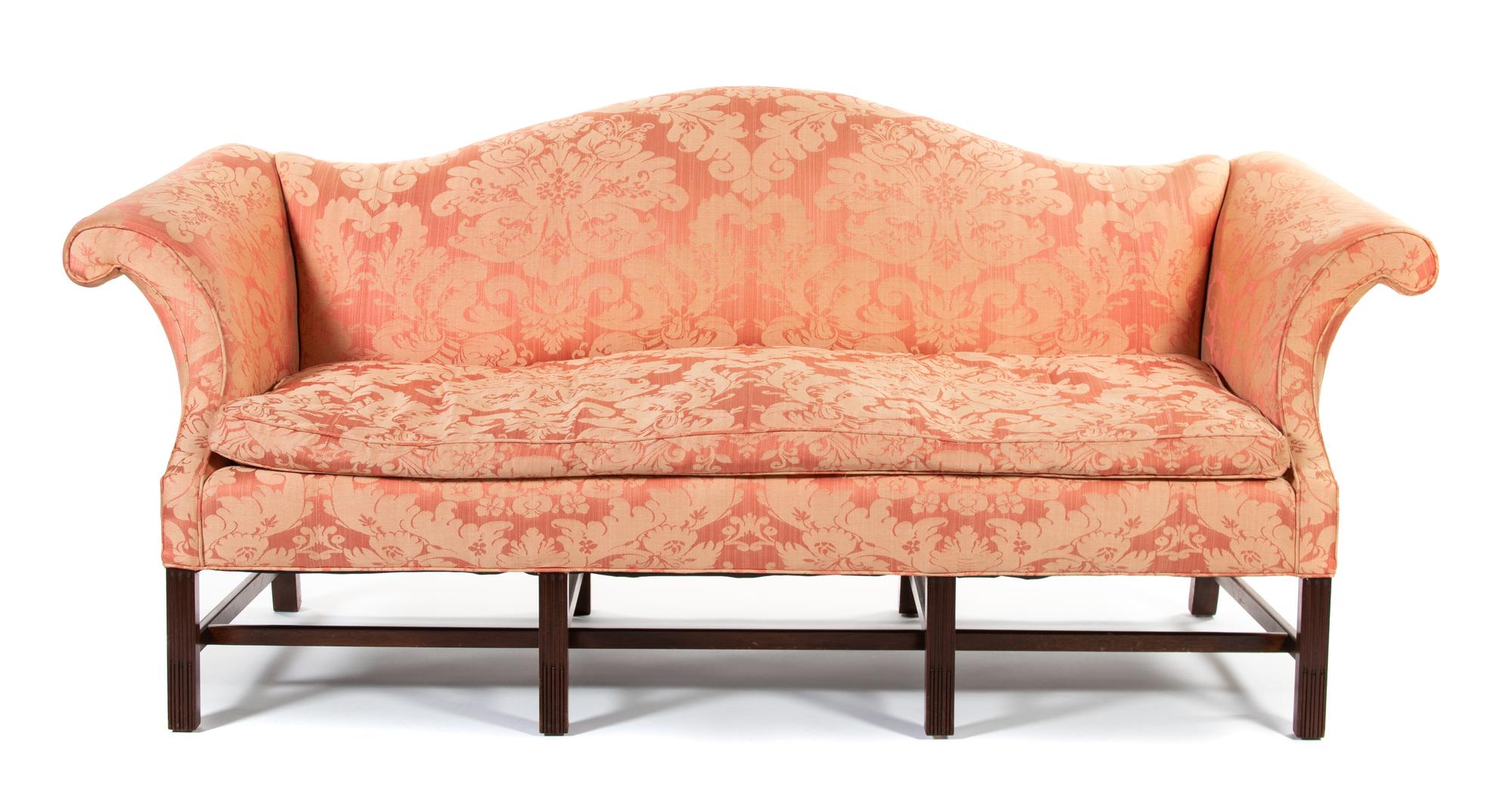 A George III Style Mahogany Camelback Sofa