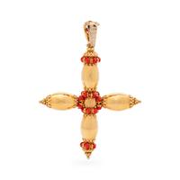 YELLOW GOLD AND CORAL CROSS PENDANT