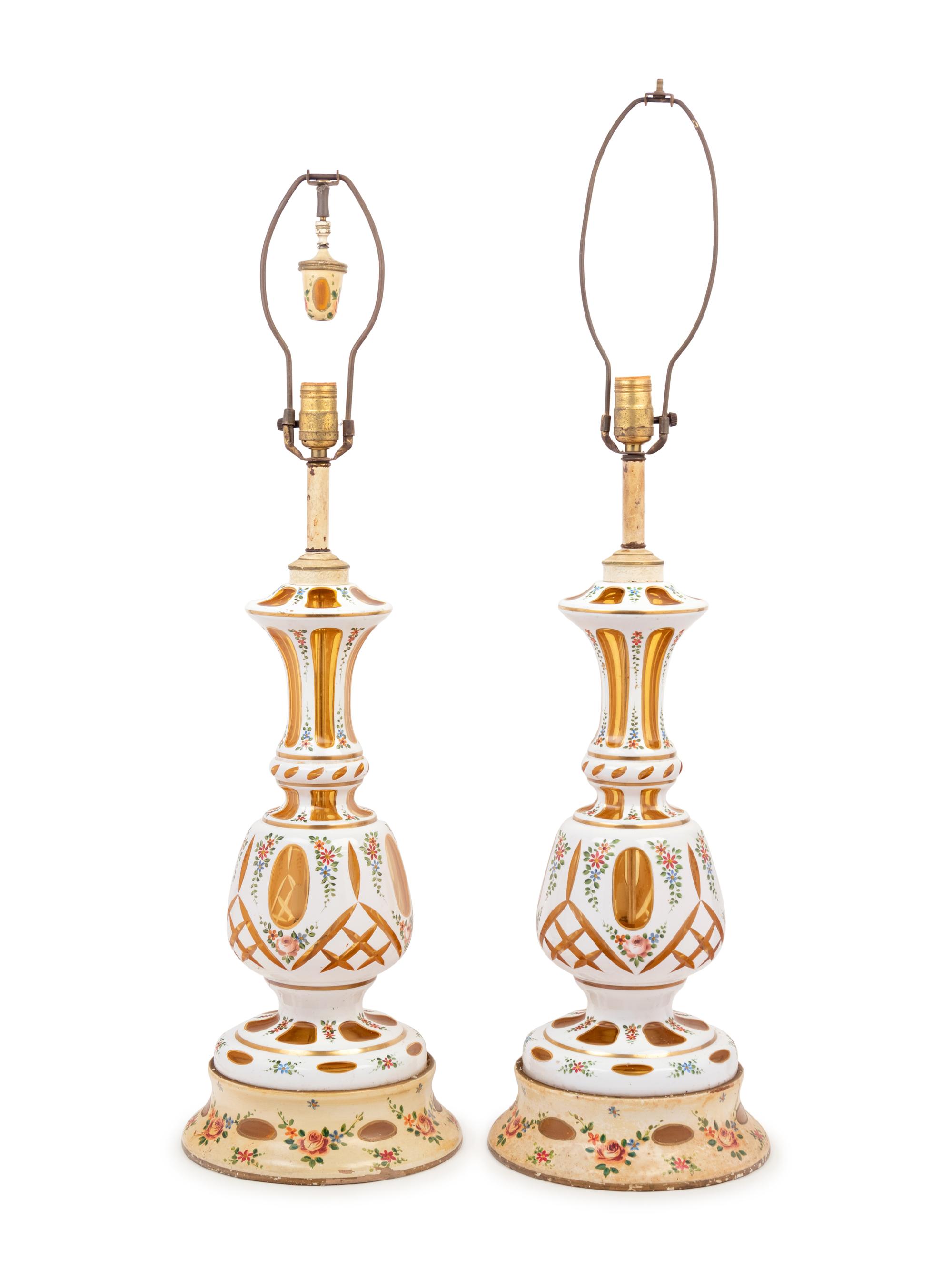 A Pair of Bohemian Glass Table Lamps
