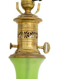 A Pair of Green Opaline Glass Base Table Lamps — 20TH CENTURY