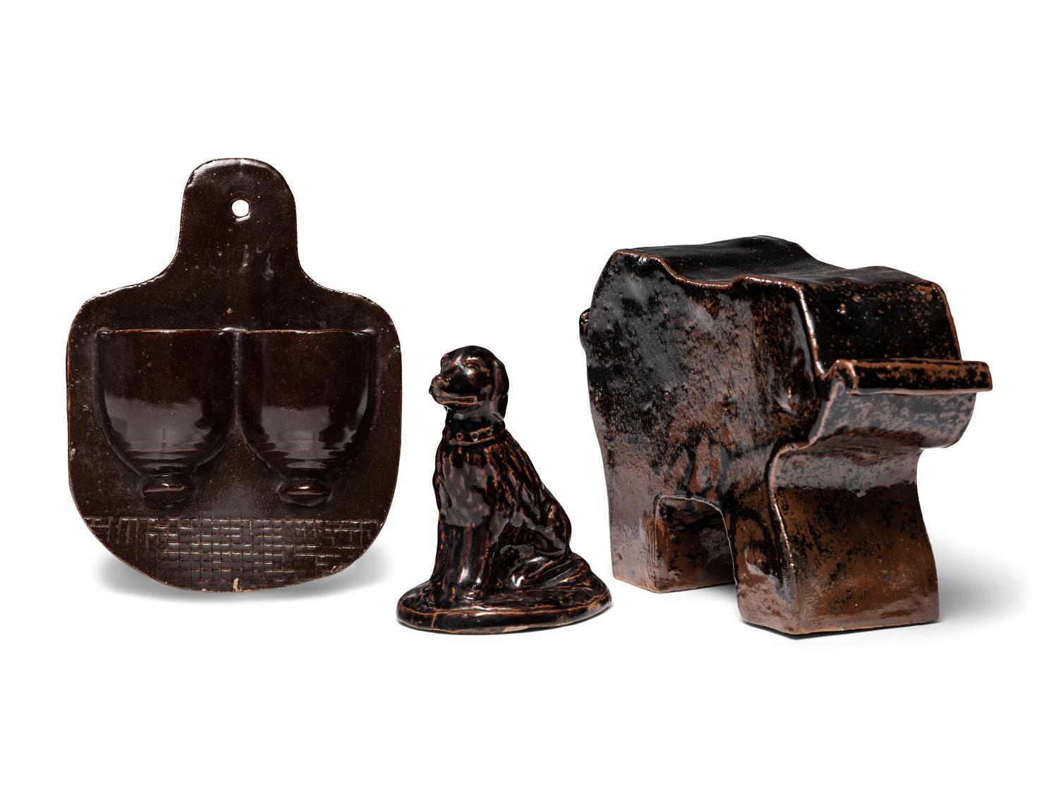Three Albany Slip Glaze Stoneware Articles