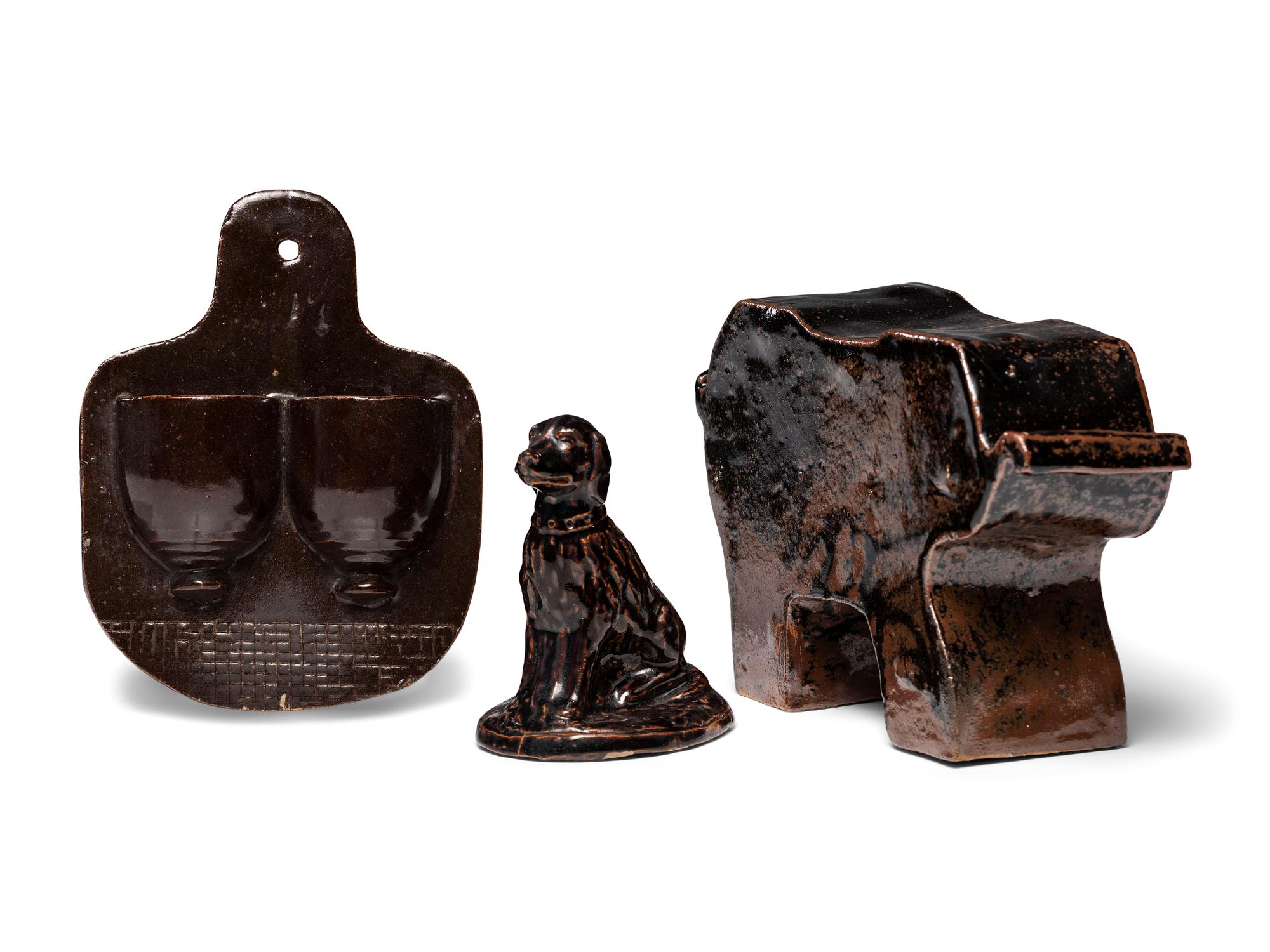 Three Albany Slip Glaze Stoneware Articles