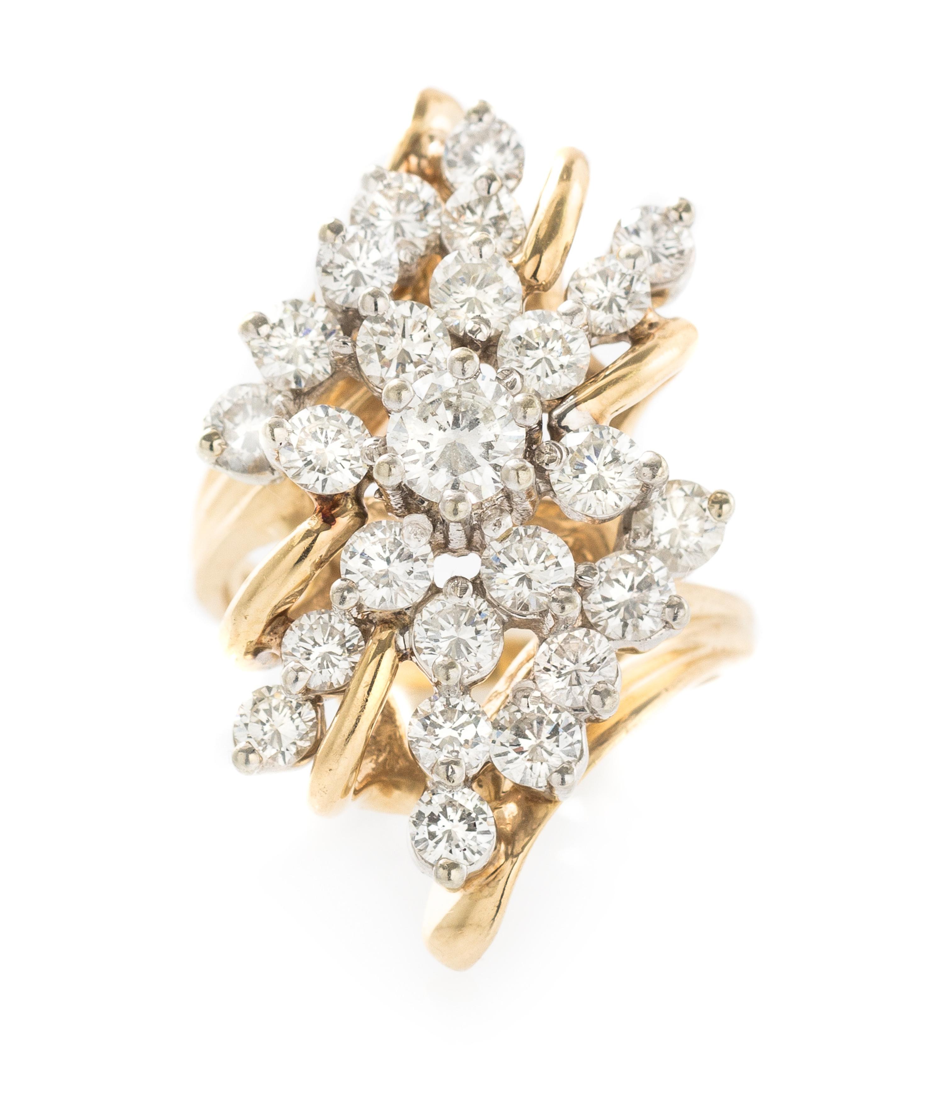 A 14 Karat Gold and Diamond Spray Ring, 7.00 dwts.