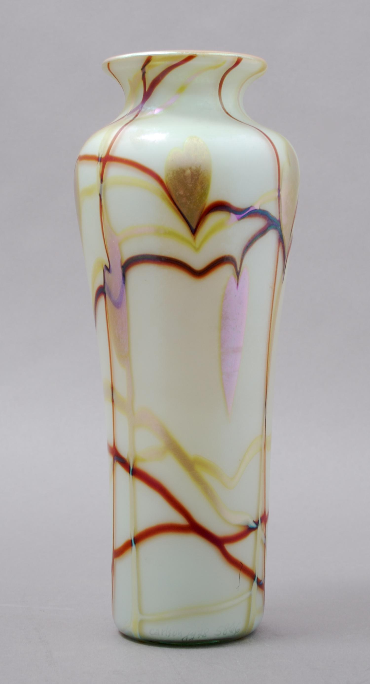 An American Iridescent Glass Vase, in the manner of Durand, Height 8 3/4 inches.