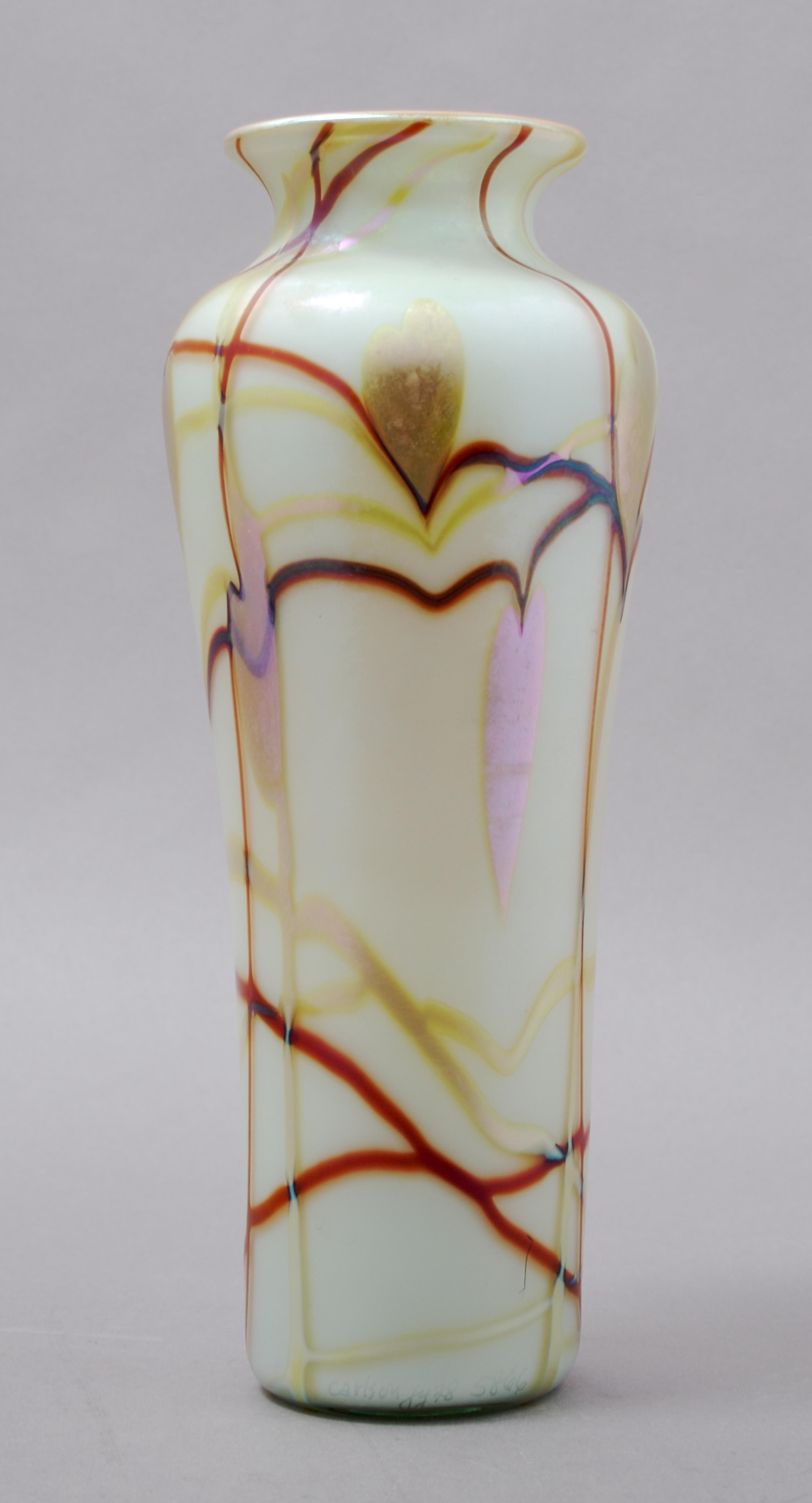 An American Iridescent Glass Vase, in the manner of Durand, Height 8 3/4 inches.