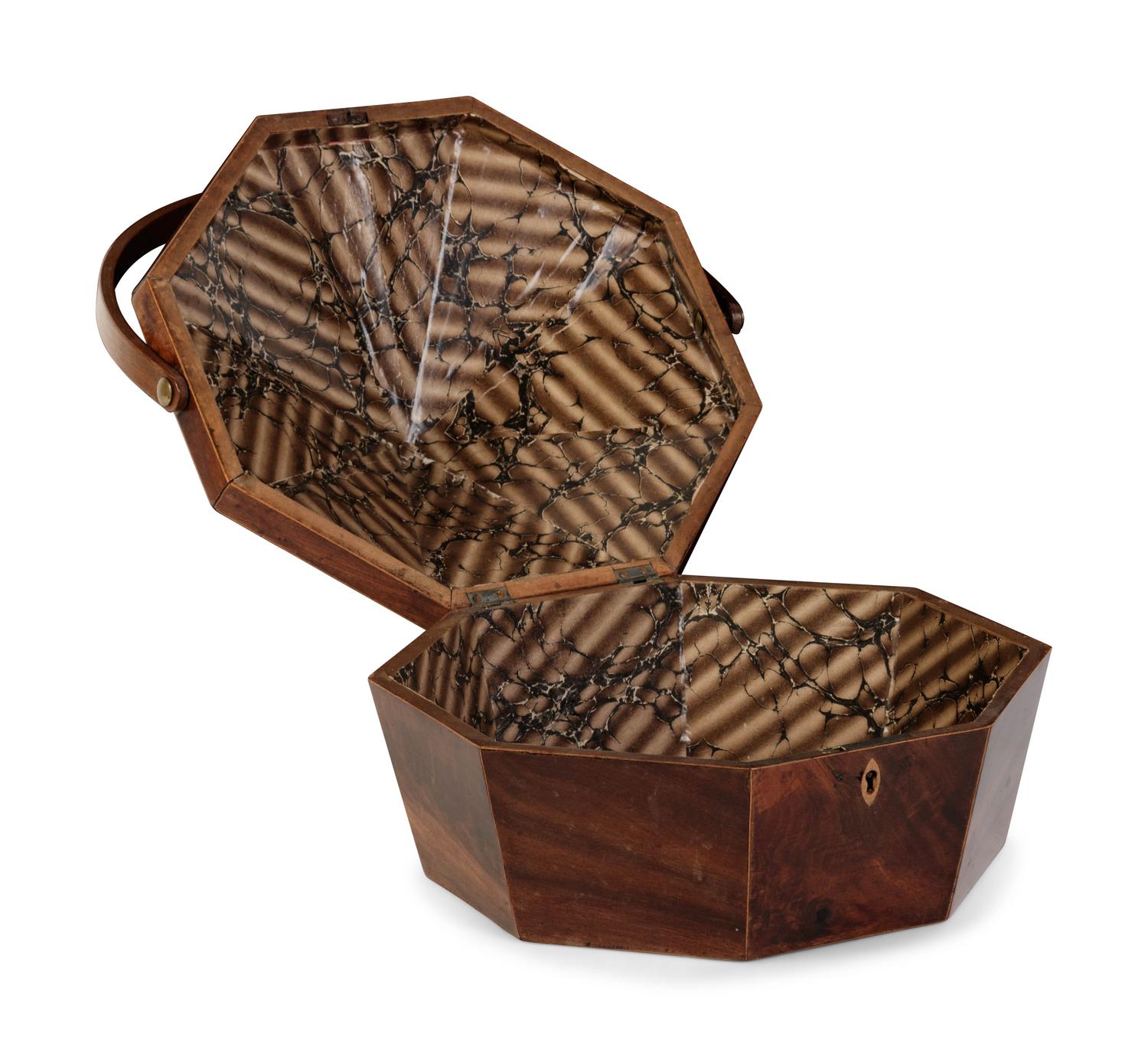A Regency Inlaid Mahogany Octagonal Swing-Handle Sewing Box