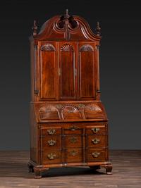 A Kindel Chippendale Revival Shell-and-Block Front Desk-and-Bookcase