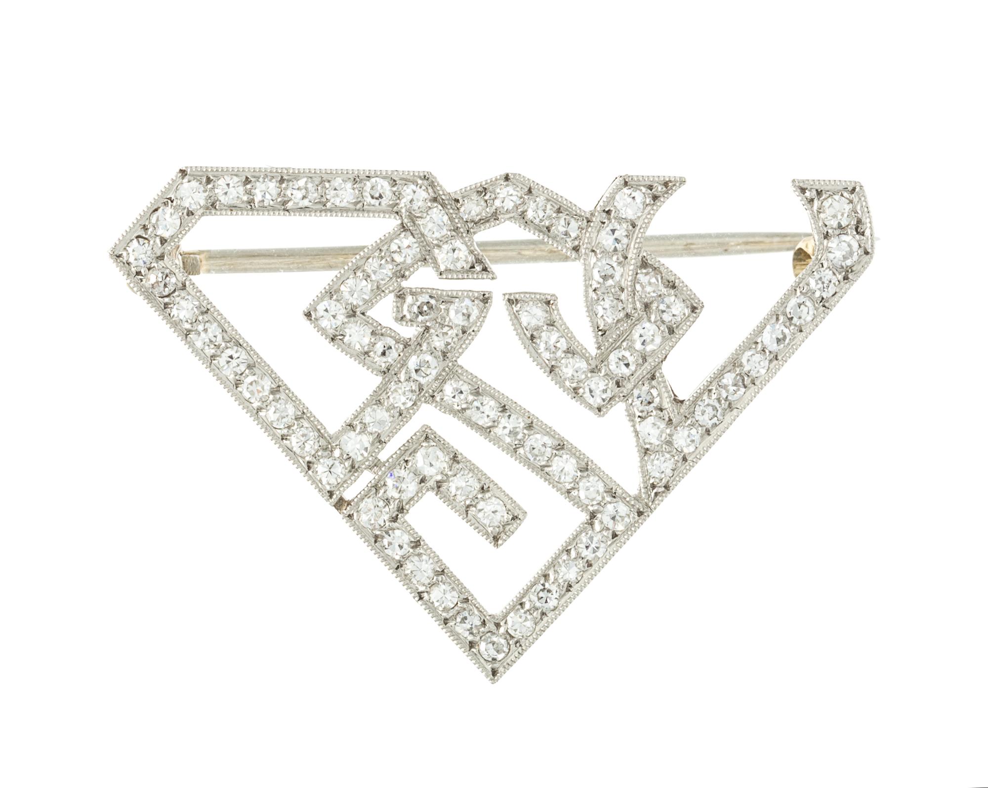 An Art Deco Platinum and Diamond Monogram Brooch, 2.70 dwts.