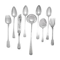 An Assembled Collection of Ten English and Scottish Silver Serving Articles