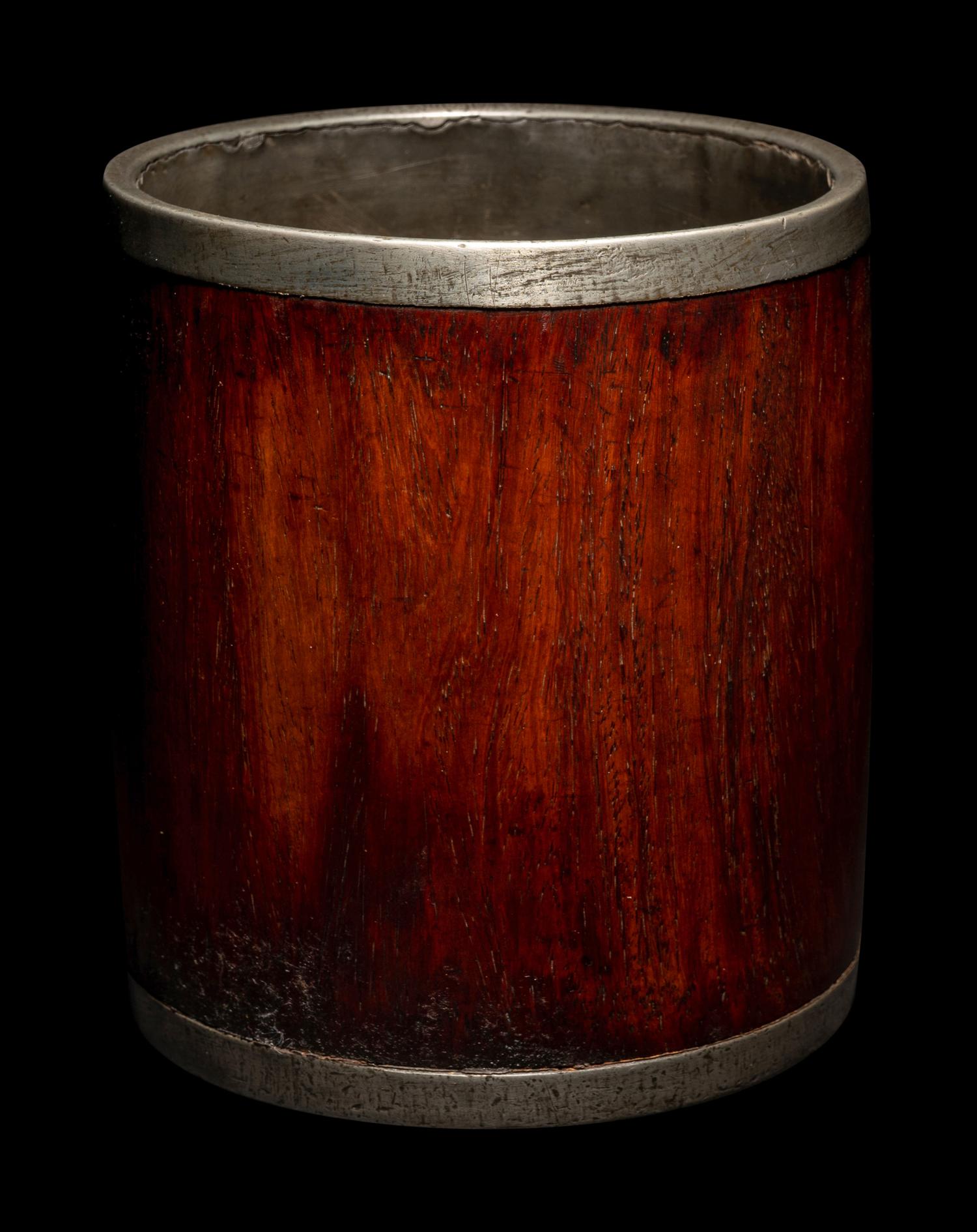 A Hardwood and Pewter Brushpot, Bitong