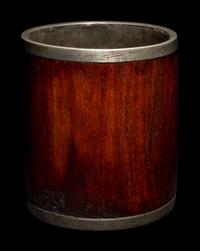 A Hardwood and Pewter Brushpot, Bitong