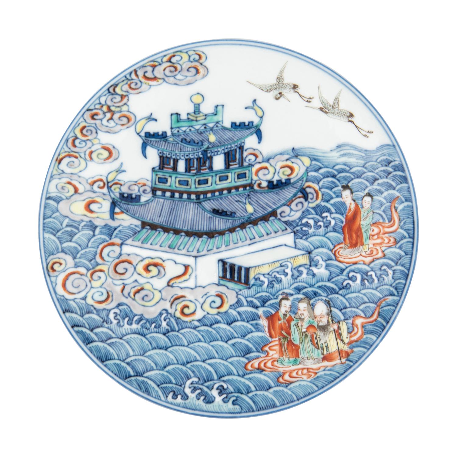 A Doucai 'Immortals' Porcelain Plate