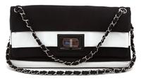 A Chanel Black and White Striped Grosgrain Classic Flap Bag, 11.5" x 6" x 1".