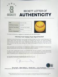A 1955 New York Yankees Team Signed Autograph Baseball Including Mickey Mantle (Beckett Authentication Services) - 30 Signatures