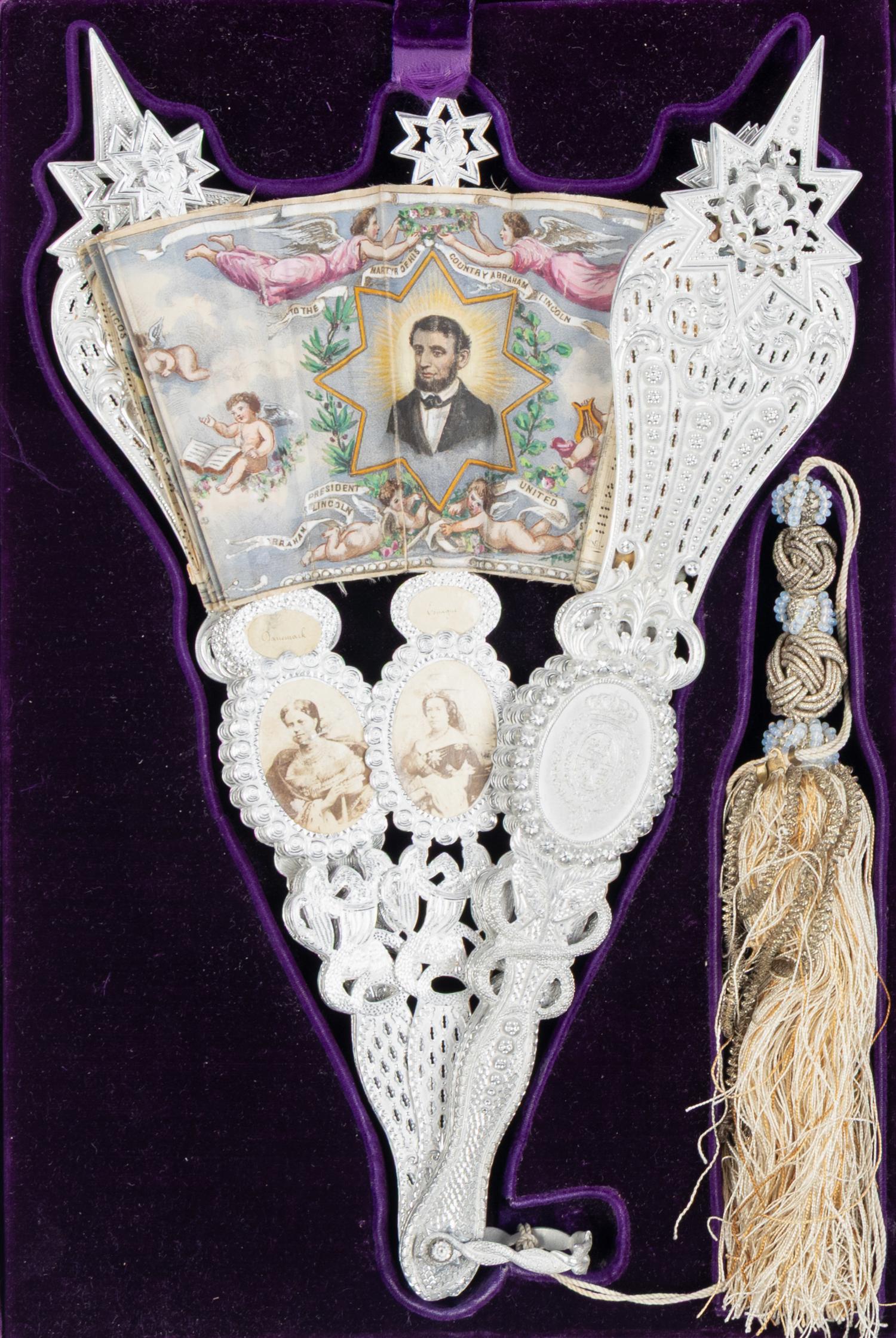 [LINCOLN MOURNING]. A unique Lincoln mourning fan produced for display at the 1867 Paris Exposition. Habana/Paris: Designed by August E. A. Luce for Bartolomé Crespo De Borbon, 1866.