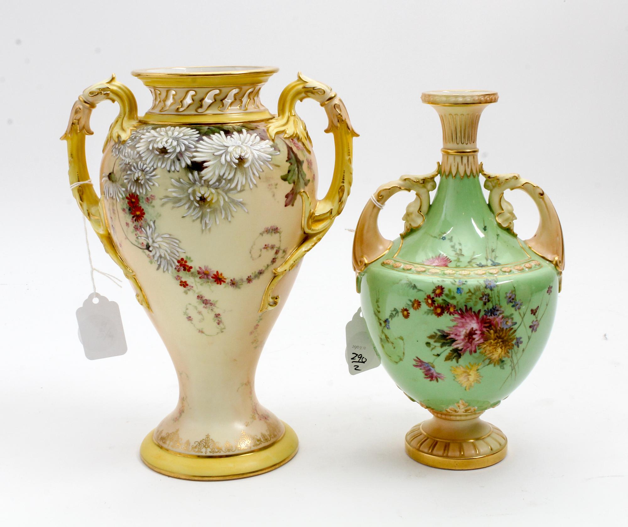 Two Royal Worcester Porcelain Vases Height of taller 9 1/2 inches. — 1895 AND 1898