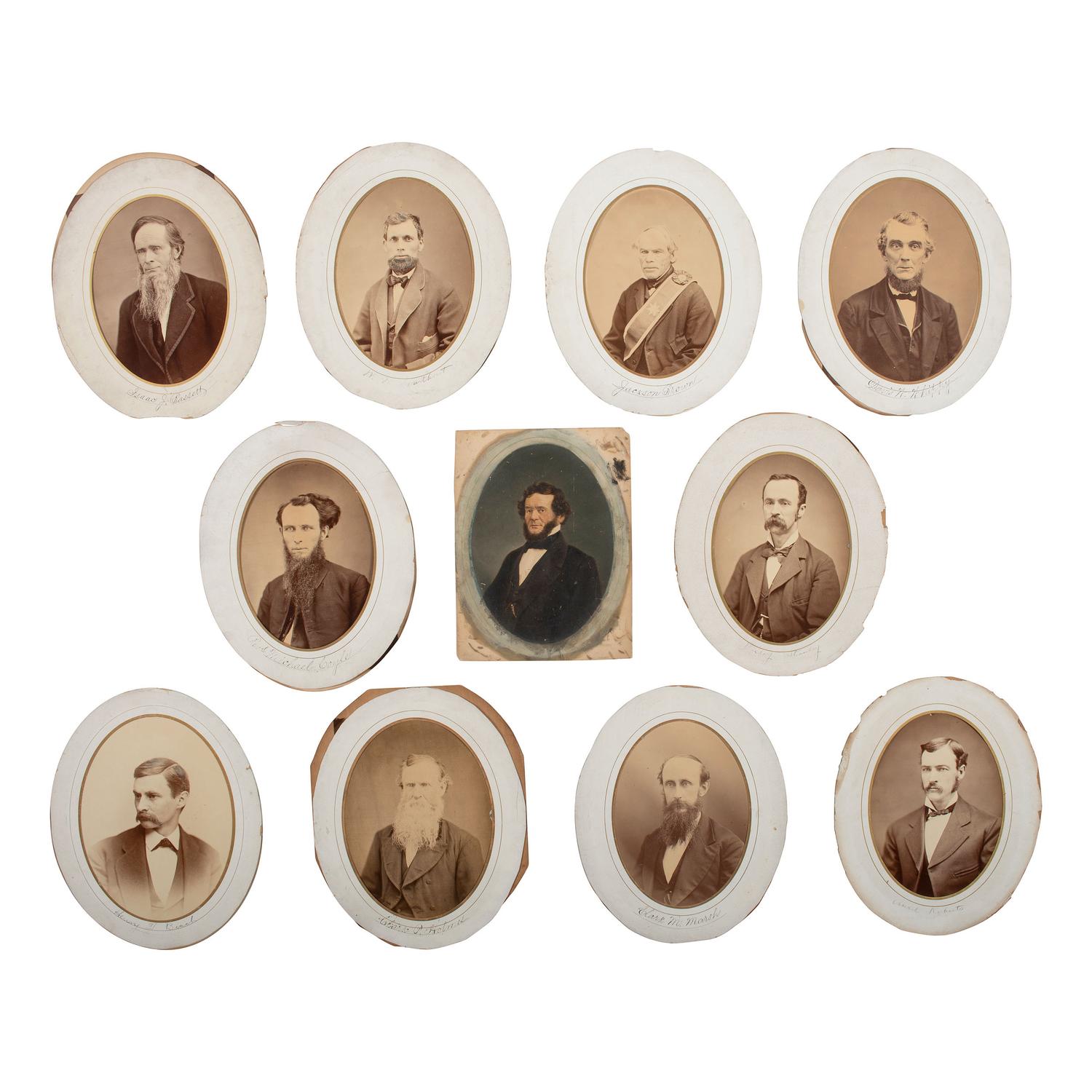 [Early Photography] Group of 64 Albumen Photographs of Men, Women, and Children