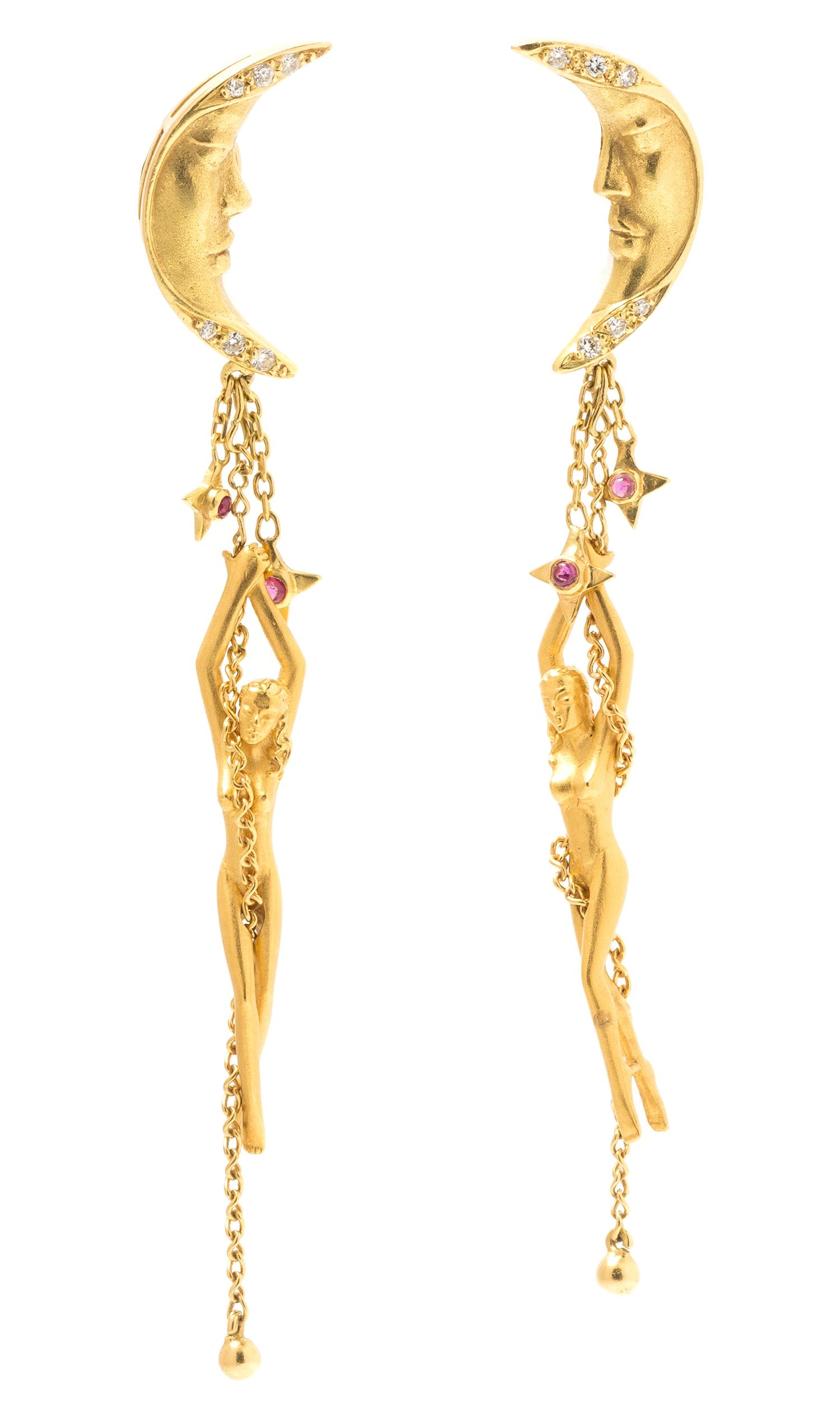 A Pair of 18 Karat Yellow Gold and Diamond Earrings, Carrera y Carrera, 5.20 dwts.